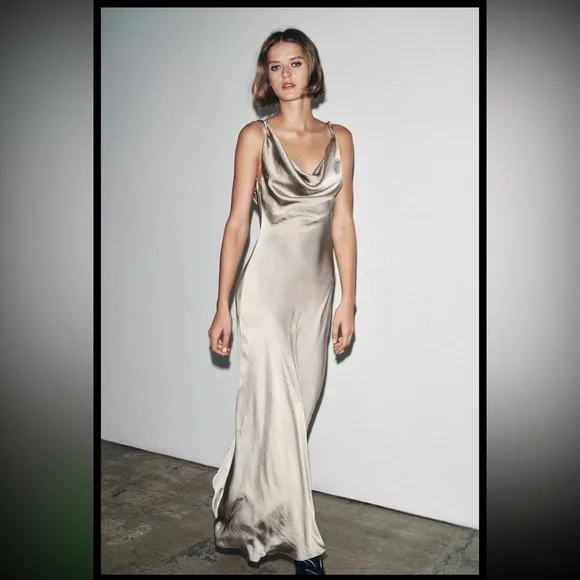 ZARA ZW COLLECTION SATIN LONG DRESS - Picture 7 of 14